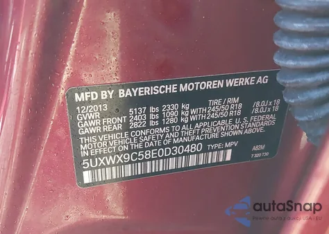 2014 BMW X3 xDrive28I из США, поврежденный, VIN 5UXWX9C58E0D30480